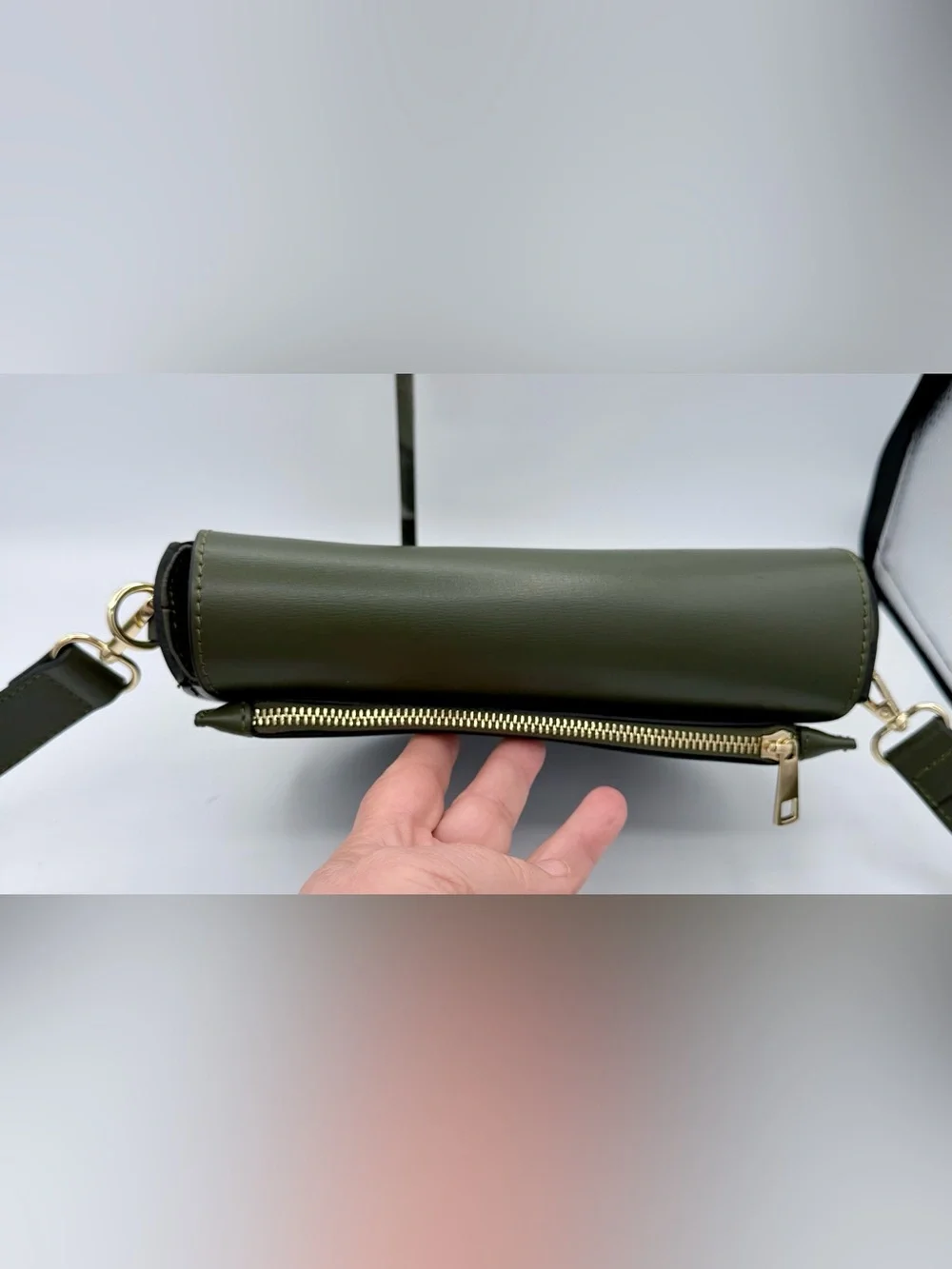 Borse in Pelle Genuine Leather Saddle‎ Crossbody Bag Olive Green Made in Italy - Picture 6 of 9